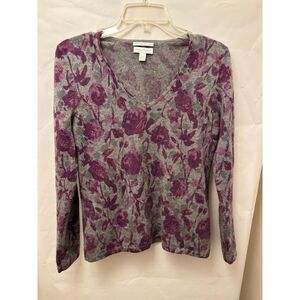 Charter Club 100% Cashmere Sweater S Floral Lightweight Spring V Neck Soft